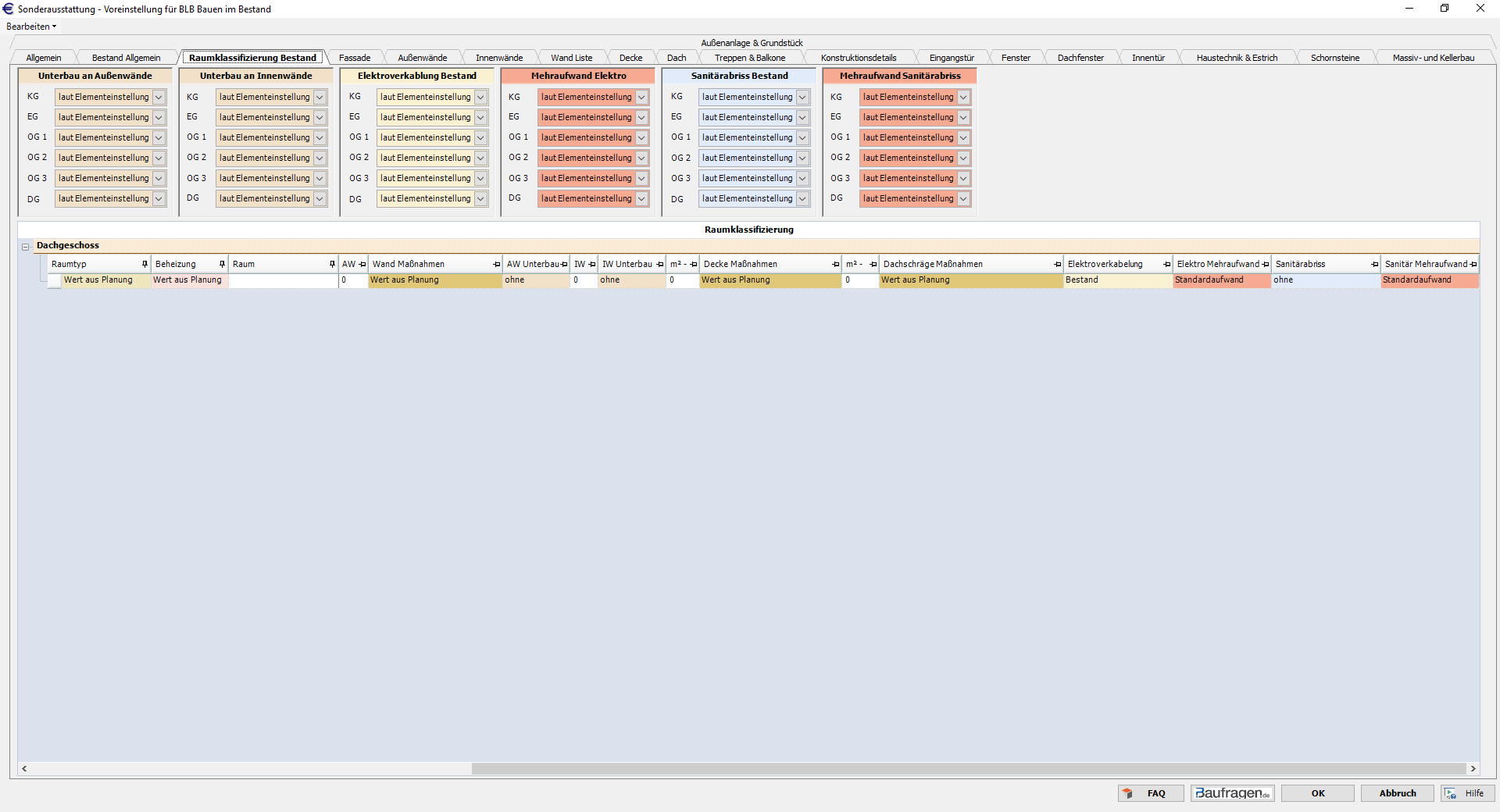 Register Raumklassifizierung Bestand